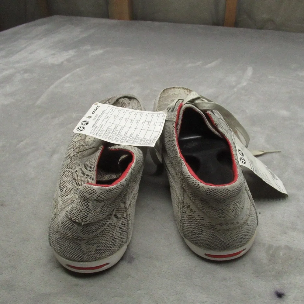 Crocs Mens 11 Boat Shoes White Snakeskin Print‎ Lace Up Casual Loafers RARE NEW